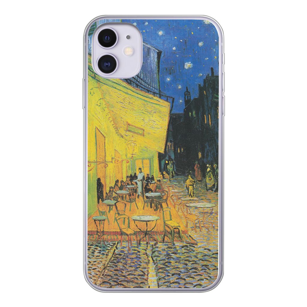 MuchoWow Handyhülle Schutzhülle Hülle für iPhone 11 Caféterrasse bei Nacht - Vincent van Gogh Silikon Softcase Handy Hülle - Handytasche