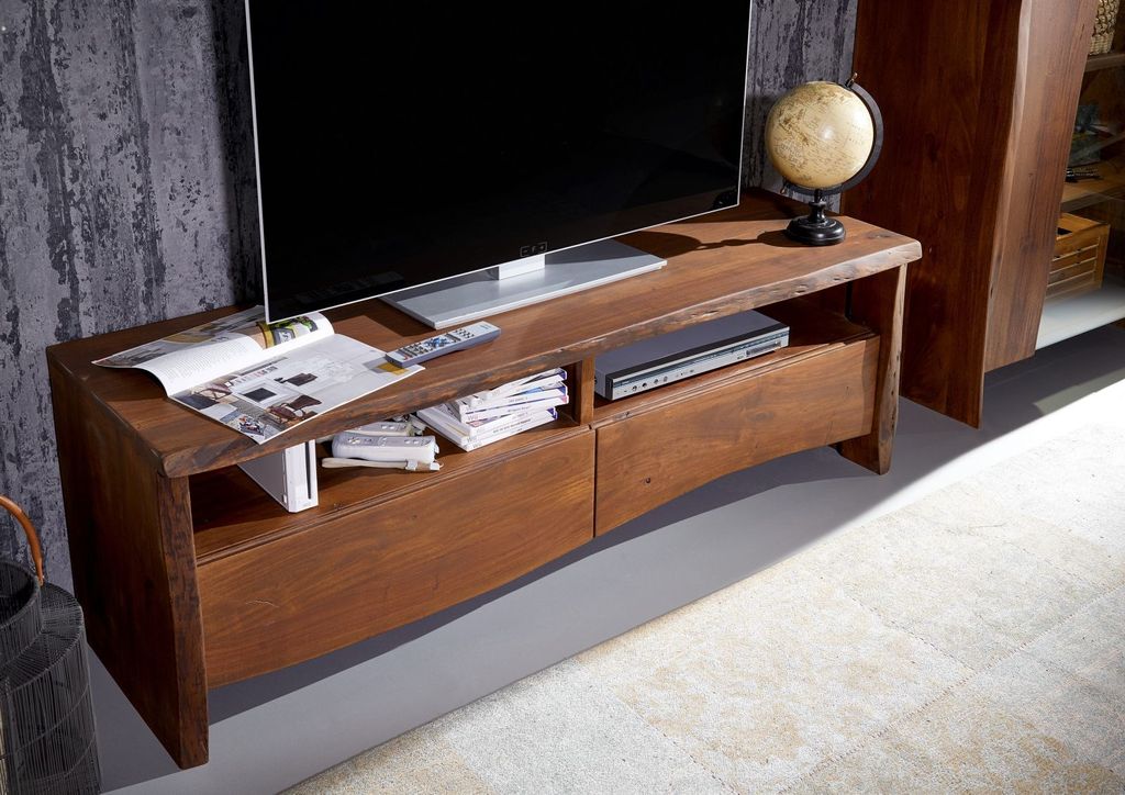 MASSIVMOEBEL24 TV-Board Akazie 151x45x50 braun lackiert PURE ACACIA #208