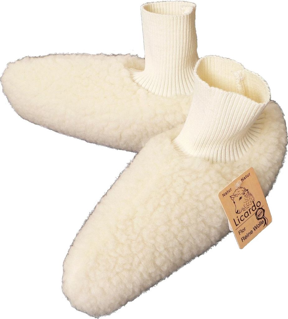 Hausschuhe Bündchen-Bettschuhe Wolle ecru Linke