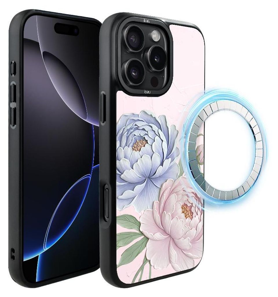 Schutzhülle für das iPhone 16 Pro, MagSafe-kompatibel, mattschwarze Seiten, Blumen, Pfingstrosen