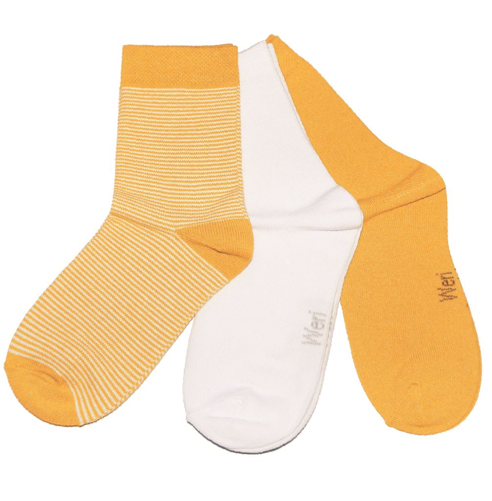 Kinder Socken 3-er Pack aus Baumwolle Feine Ringel Gelb Größe 35-38