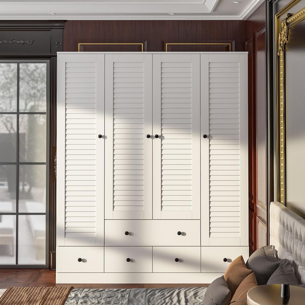 180 cm Hoher Weißer Kleiderschrank mit 5 Schubladen, Produktbild 