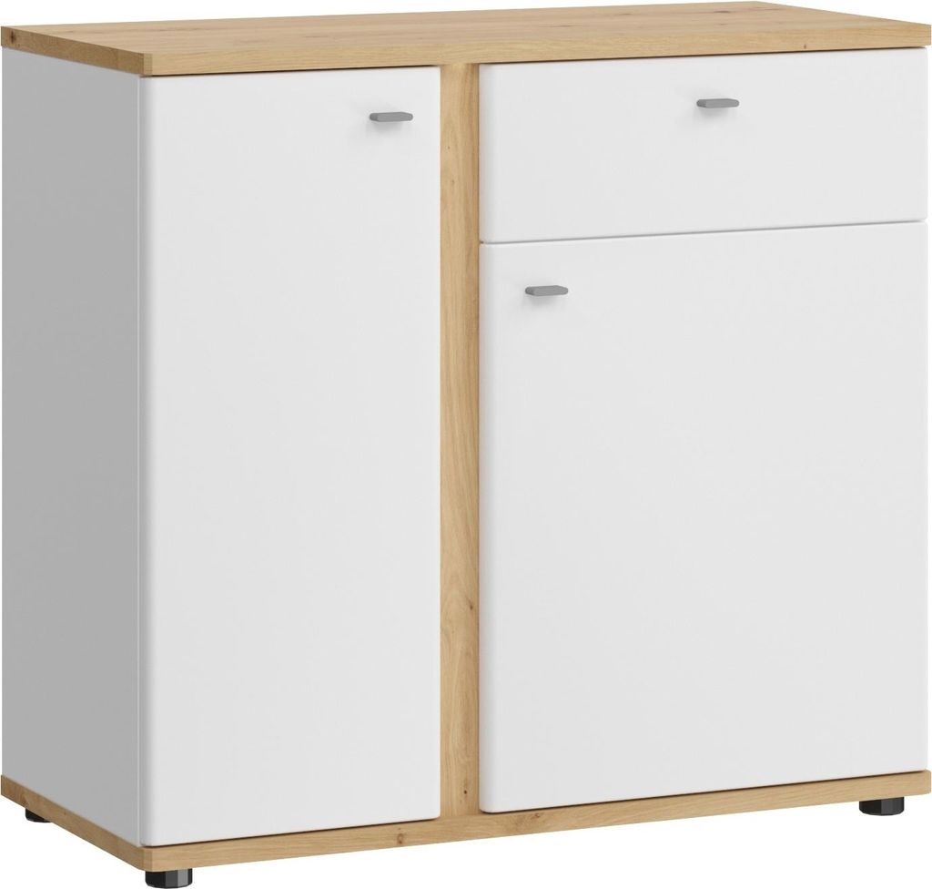 Sideboard Kommode AVILA 94x42x87cm Eiche Artisan Front MDF weiß Hochglanz