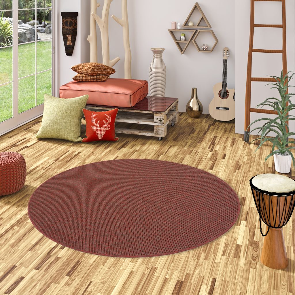 Teppich Flachgewebe Rot Meliert Rund, Größe:100 cm Rund