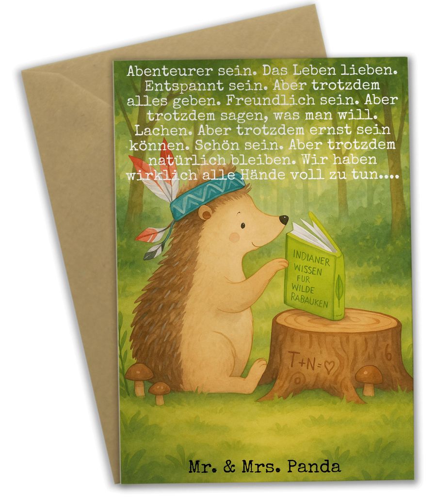Mr. & Mrs. Panda babykarte Igel Federschmuck Design - Weiß - Geschenk, Grußkarte, osterkarte, Lagerfeuer, einladungskarten, Abenteuer, osterkarte...