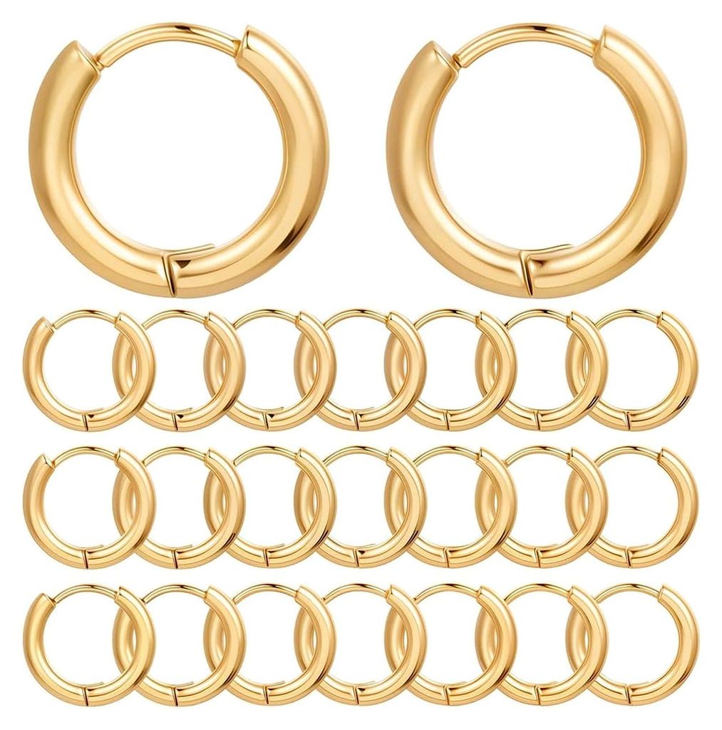 1 Box mit 24 Stück 18K vergoldeten Creolen Huggie Ohrringen aus Edelstahl für die Schmuckherstellung