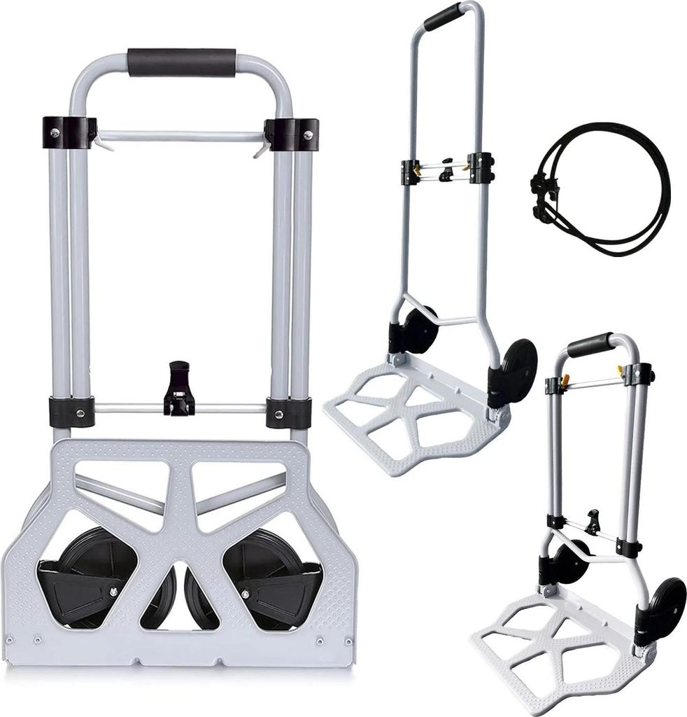 Klappbare Sackkarre - Gepäckwagen - Leichtes Aluminium - Teleskopgriff - 80 kg Tragkraft - Silber
