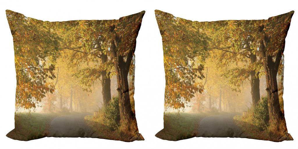 ABAKUHAUS Wald Kissenbezug Set (2Stück), Landstraße In Einer Misty Herbst Morning Landschafts Bahn Landschaft Natürlich, 60x60cm, Pale Kaffee Grün