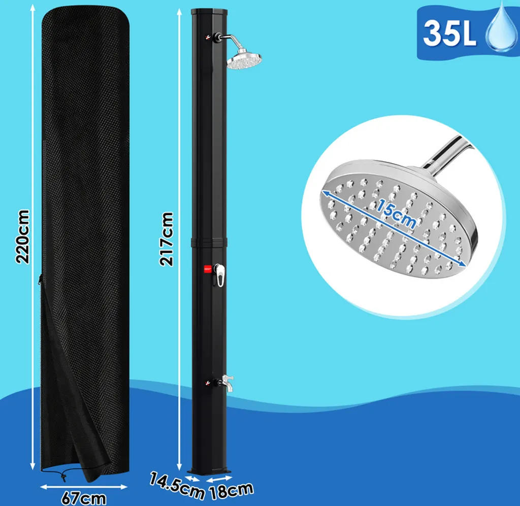 Bettizia Doccia solare Doccia da piscina Doccia da giardino 35L Nero con cappuccio protettivo Doccia da campeggio fino a 60°C Doccia a pioggia Doccia da esterno Piscina da campeggio - 2