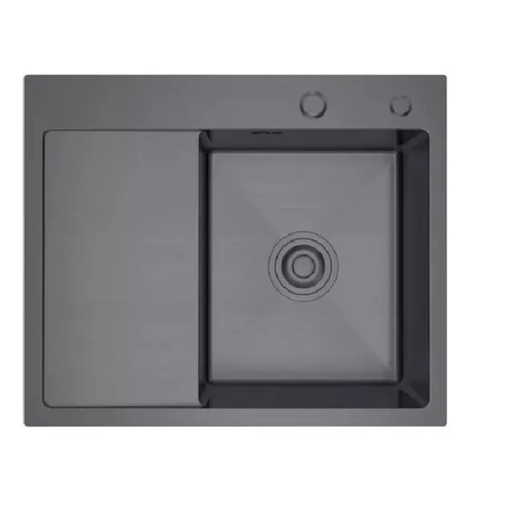 QLS Spülbecken mit Abtropffläche Edelstahl Graphit 58x48cm Siphon Seifenspender 11223