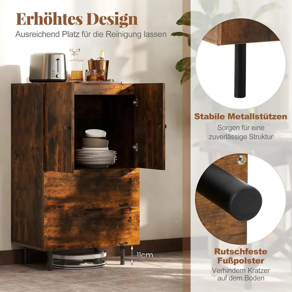 Buffet de rangement pour petit appartement, meuble marron 60cm métal