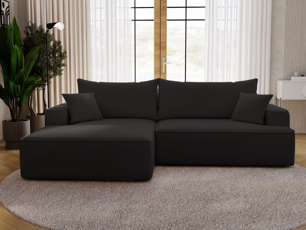 GrainGold Ecksofa L-Form Links California - Ecksofa mit Schlaffunktion, Bettkasten - Moderne Ecksofa, Wohnzimmer Ecksofa - Eckcouch Schwarz (Komodo...