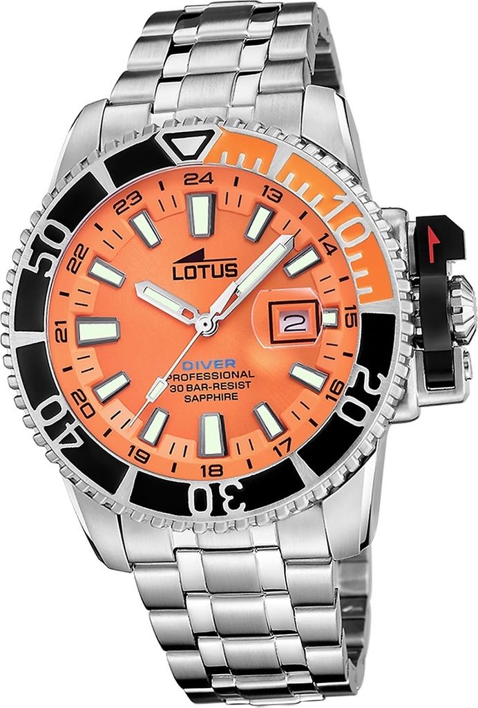 Lotus Edelstahl Silikon Herren Uhr silber orange Elegant Classic D2UL18938/2