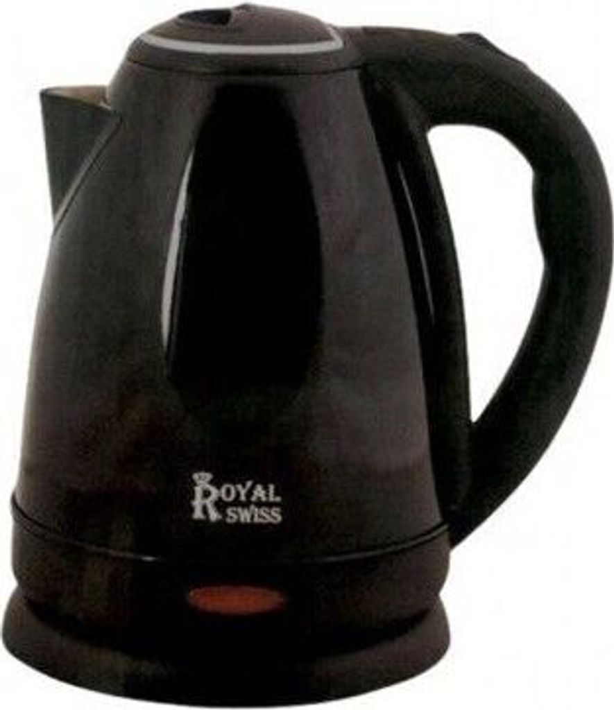 A black electric kettle on a white background.