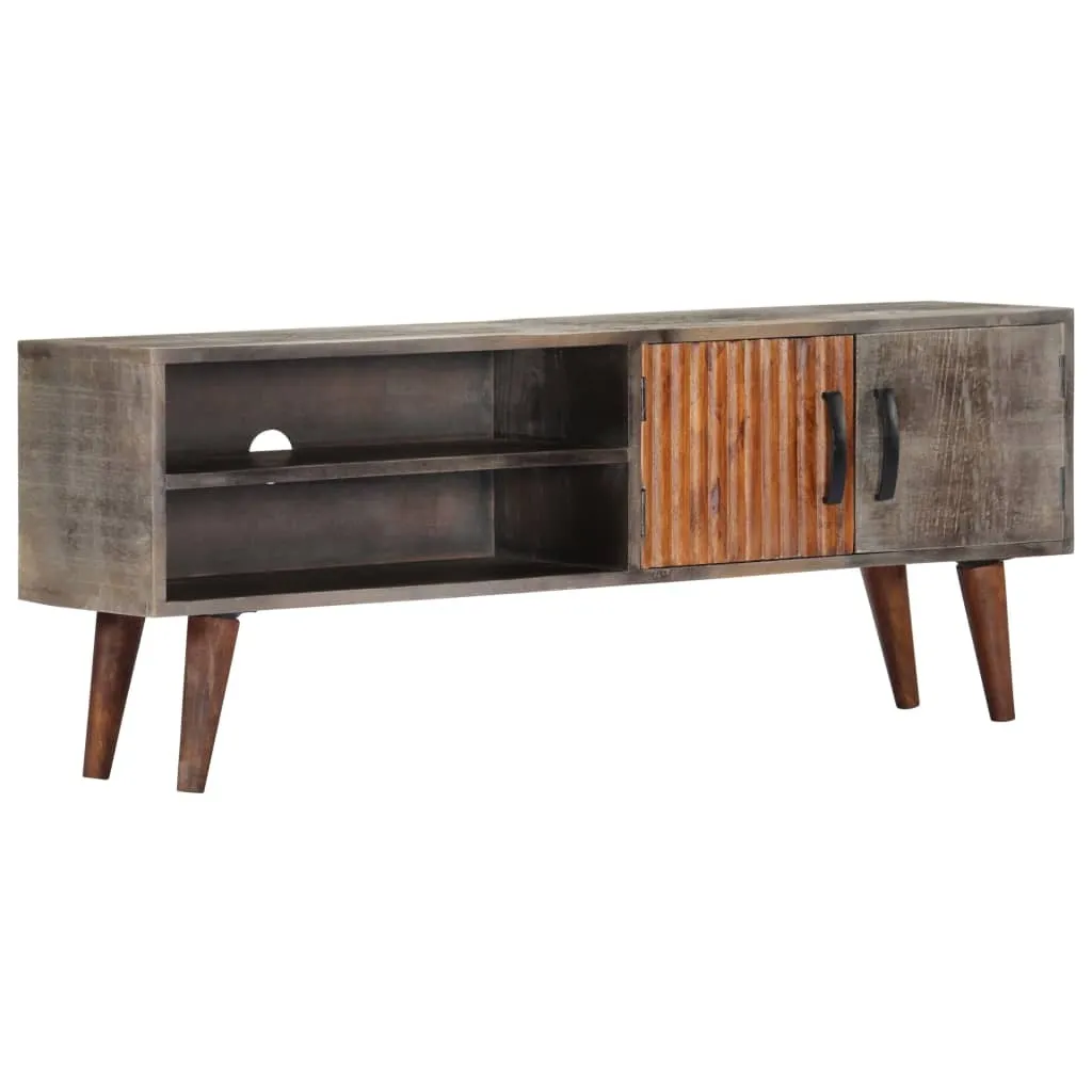 Meuble TV Gris 130x30x46 cm en Bois de Manguier Massif Rugueux - Orion