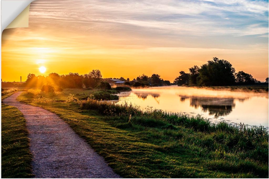 ARTland Wandbild, selbstklebend Ruhiger Sonnenaufgang am Fluss Größe: 90x60 cm