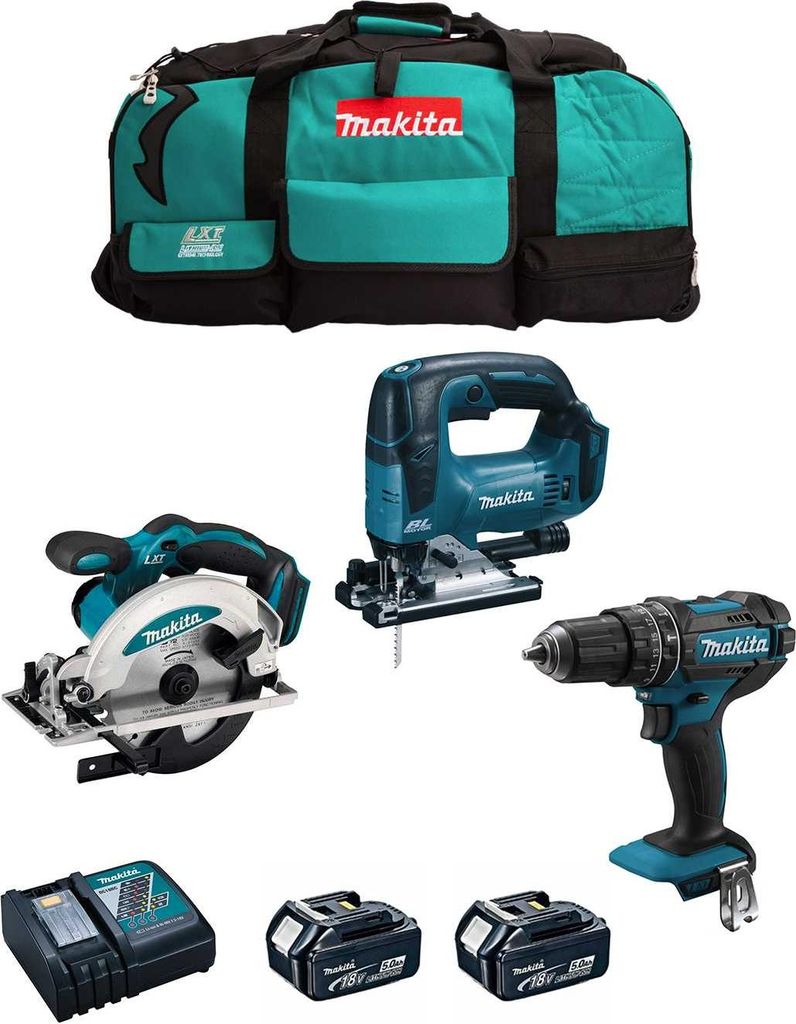 MAKITA Kit MK302 (DHP482 + DSS610 + DJV182 + 2 x 5,0 Ah + DC18RC + LXT600)