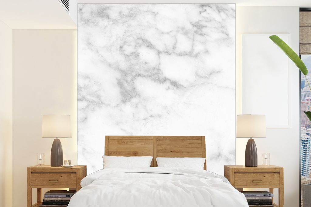 MuchoWow Fototapete für Wohnzimmer oder Schlafzimmer Wandtapete Vinyl Motivtapete Marmor - Weiß - Grau - Luxus - Marmoroptik - Stein - 160x220 ...