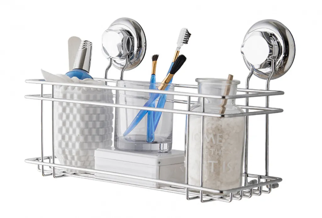 Support ventouse acier argenté 30 cm : Rangement Douche sans perçage - 2