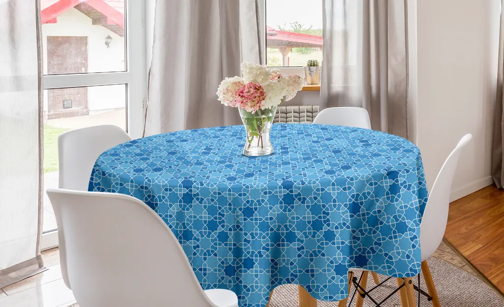 Tovaglia Rotonda 150cm Blu Antimacchia ABAKUHAUS Stile Orientale