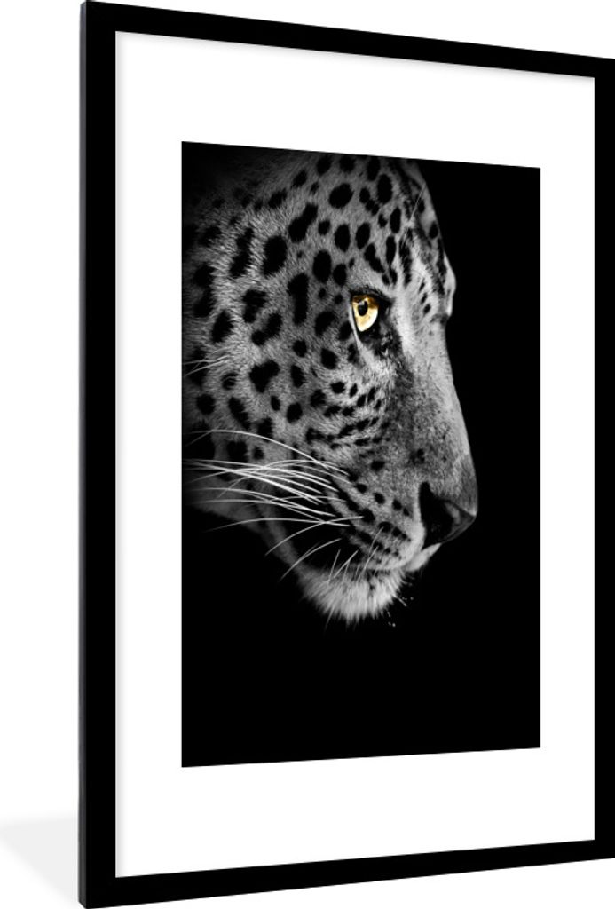 MuchoWow Gerahmtes Poster Leopard - Fell - Tier 60x90 cm - Poster mit Schwarzem Bilderrahmen Wandposter Rahmen Foto Bilder - Dekoration - Wandpos...