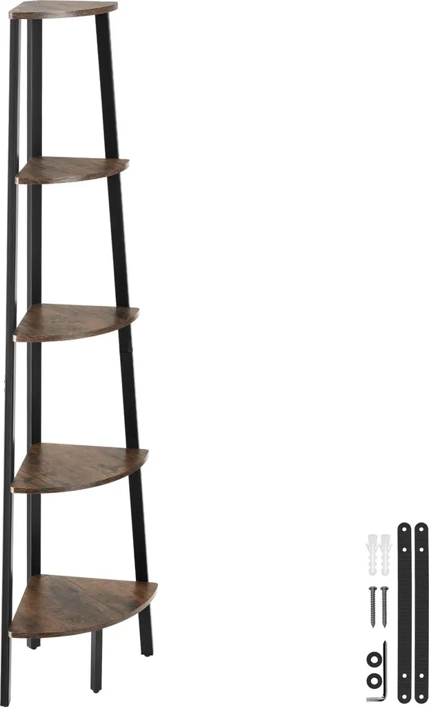 Étagère de rangement 5 niveaux Portland - Bois foncé rustique et acier