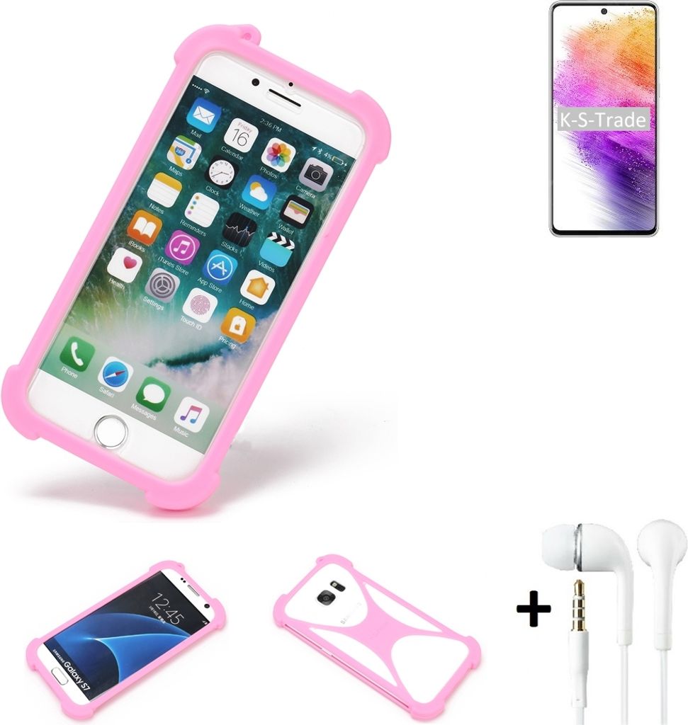K-S-Trade Bumper + Kopfhörer kompatibel mit Samsung Galaxy A73 5G Handy Hülle Schutzhülle Silikon Schutz Hülle Cover Case Silikoncase
