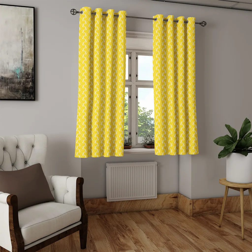Rideaux décoratifs 2 panneaux motif blé naturel jaune et blanc 280x175 - 4
