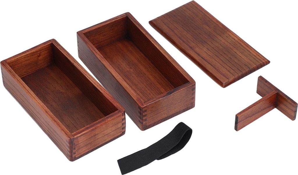 Rechteckige stapelbare 2-lagige Lunchbox aus natürlichem Holz, Bento-Box, Sushi-Lebensmittelbehälter, Küchengeschirr