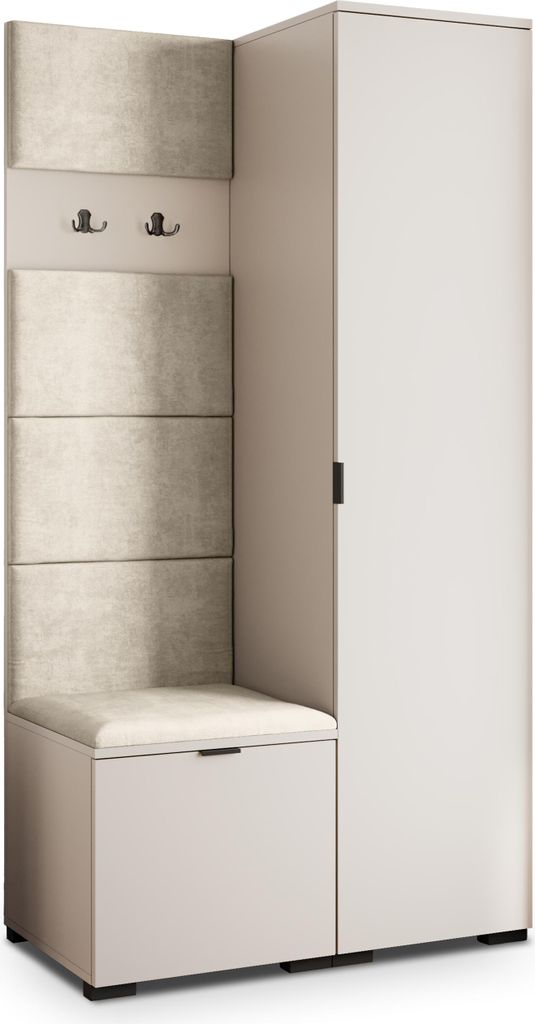 Masseno Garderobe-Set LORI 95/181/51 cm Modern Garderobenschrank Kaschmir, Veloursstoff MONOLITH 04 (Beige)