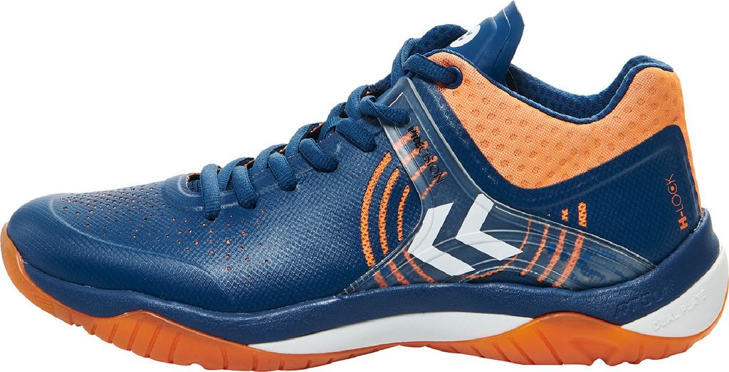 Hummel Dual Plate Impact Indoor Handballschuhe blau/orange/weiß 202403-8616, Schuhgröße:44 EU