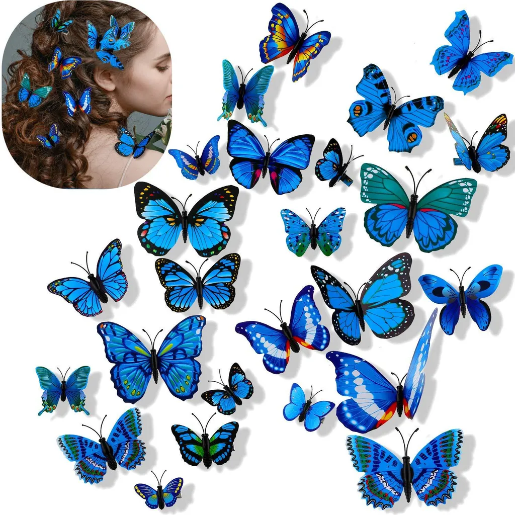 Fixez vos mèches avec style : 24 barrettes papillon bleues fait main 90s