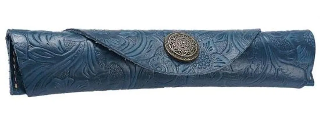 Porte-crayons cuir artisanal rétro fait main maroquinerie de bureau