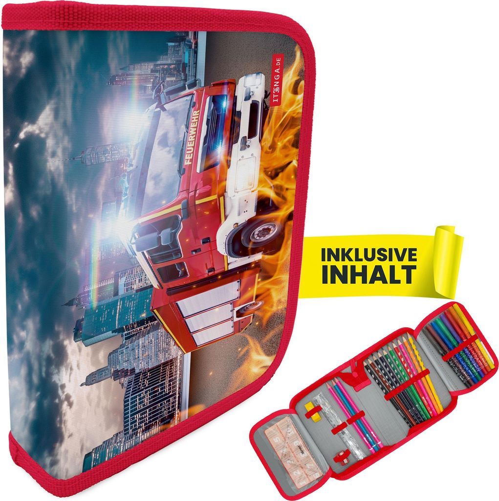 itenga Schüler-Etui Mäppchen FEUERWEHR 28 teilig (gefüllt) Produktbild 