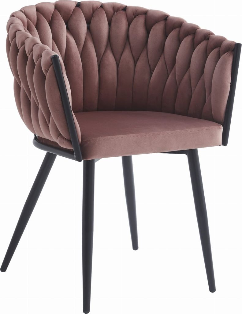 Gepolsterter Stuhl mit gestepptem Design, ergonomischer Schreibtischstuhl dunkelrosa Samtsitz, schwarze Metallbeine, 1 Stuhl