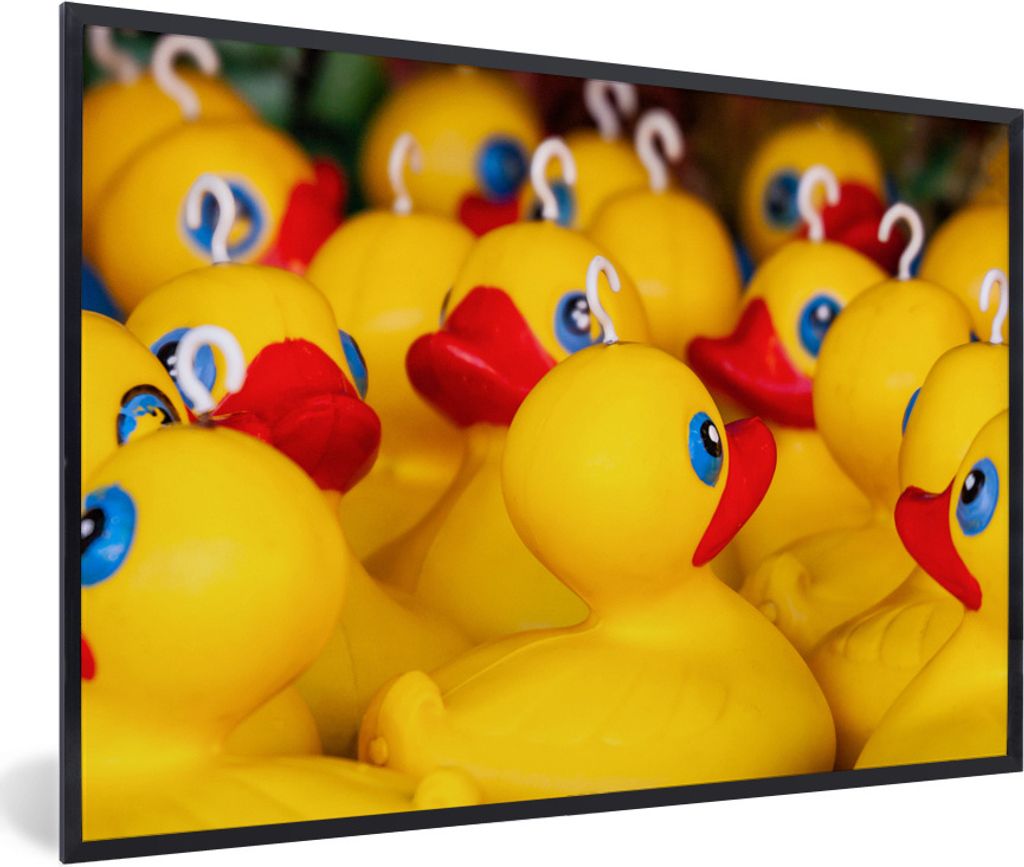 MuchoWow Gerahmtes Poster Gummi-Enten - Gelb - Haken 90x60 cm - Poster mit Schwarzem Bilderrahmen Wandposter Rahmen Foto Bilder - Fotorahmen - Fo...
