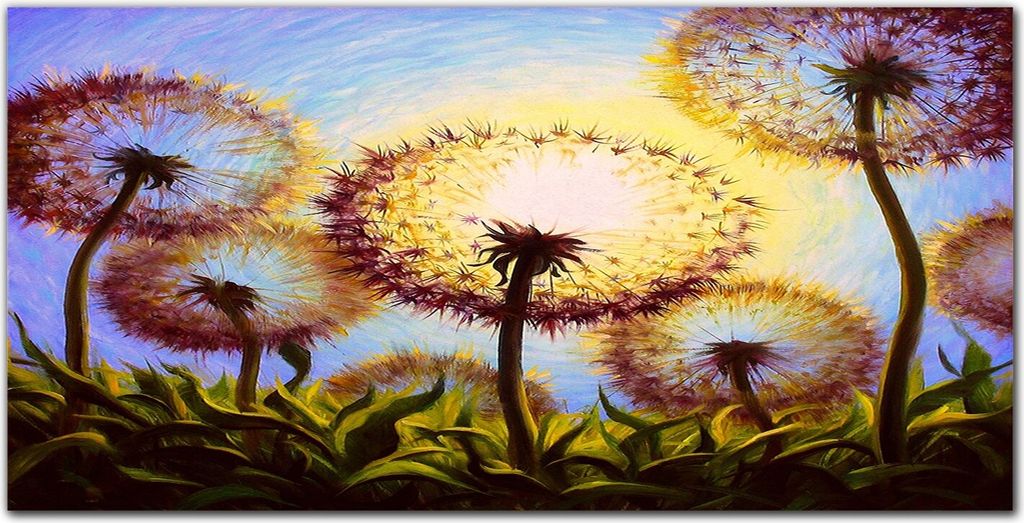 Coloray Bild aus Acryl 100 cm x 50 cm - Gehärtetes Acryl Acrylblock mit Bild Küche Wohnzimmer Wanddekoration Dekoration - Blumen Löwenzahn