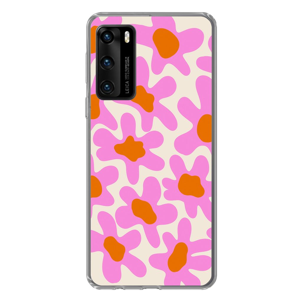 MuchoWow Handyhülle Schutzhülle Hülle für Huawei P40 Blume - Rosa - Muster Silikon Softcase Handy Hülle - Handytasche - Geburtstag Teenager