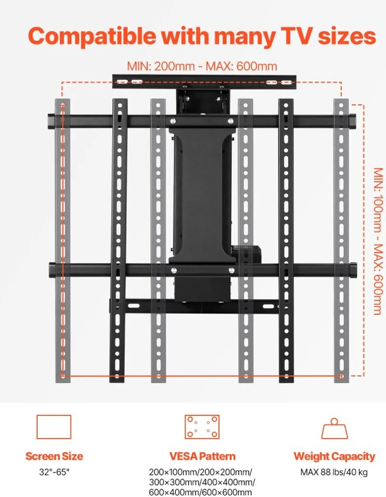 Support Mural TV Motorisé Orientable - Fixation Robuste 813-1651mm - 3