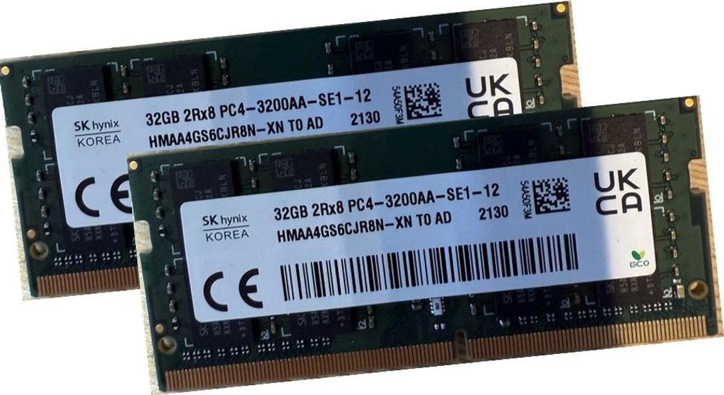 SK Hynix 64Gb 2x 32GB SODIMM DDR4 3200 PC4 HMAA4GS6CJR8N-XN Produktbild 