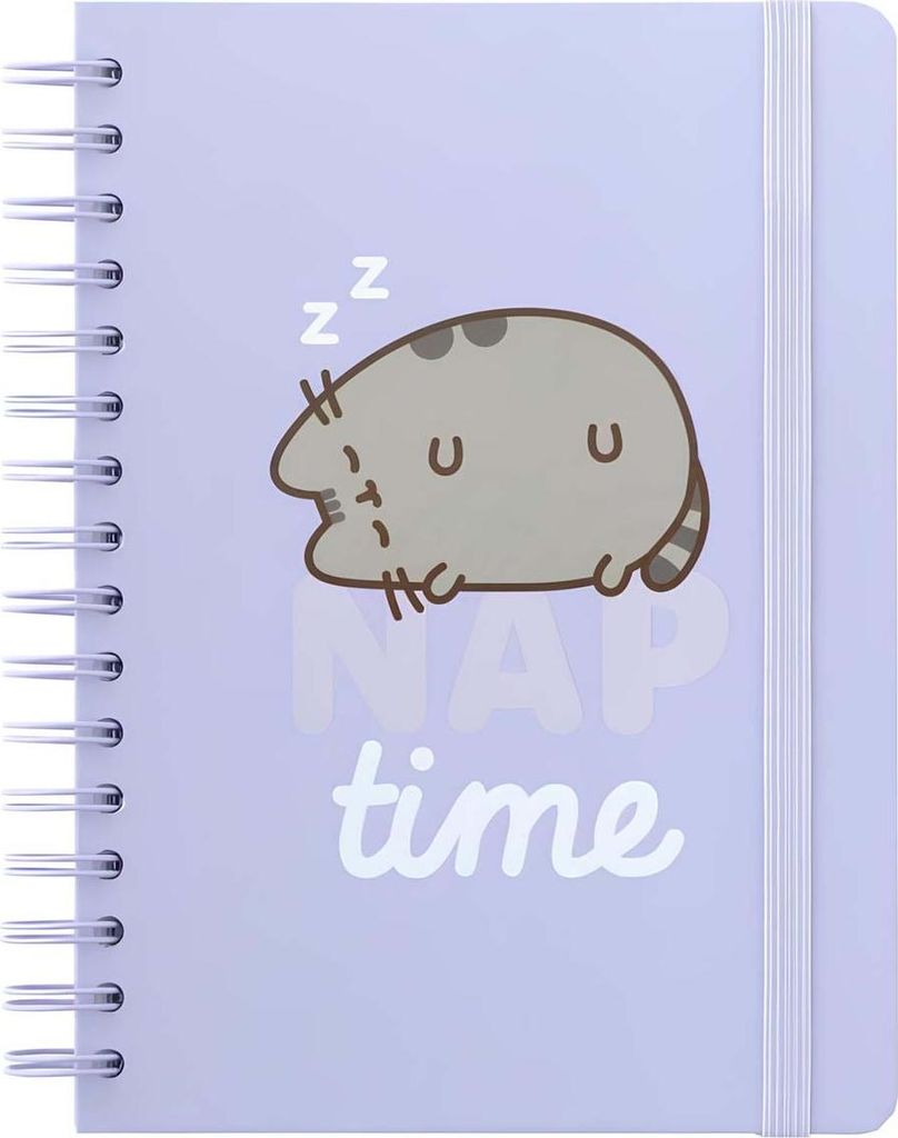 A notebook with a cartoon cat illustration and text.