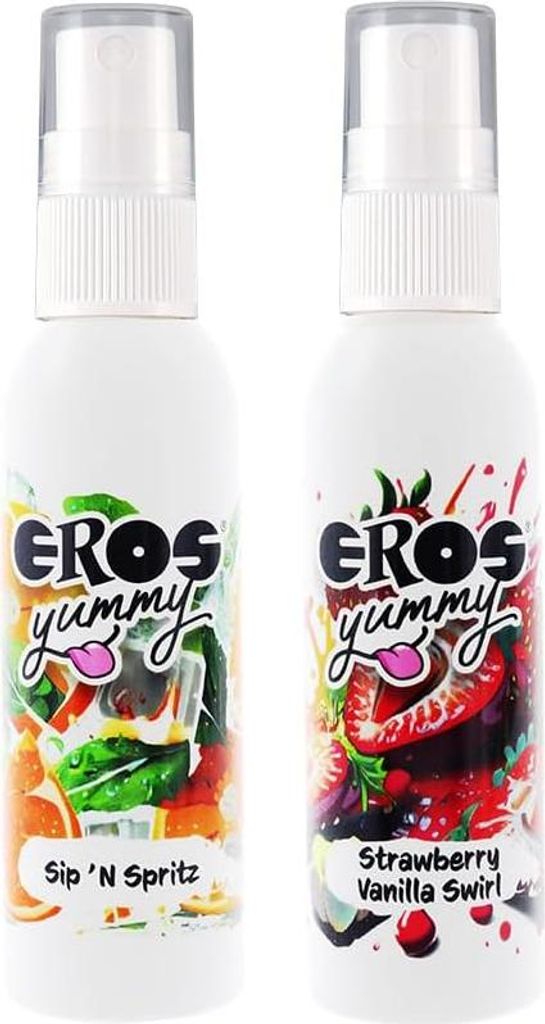 Eros Yummy - erotisches Geschmacksspray für den Körper, für ein aufregendes Vorspiel - Sip ’N Spritz & Strawberry Vanilla Swirl - 2 x 50 ml