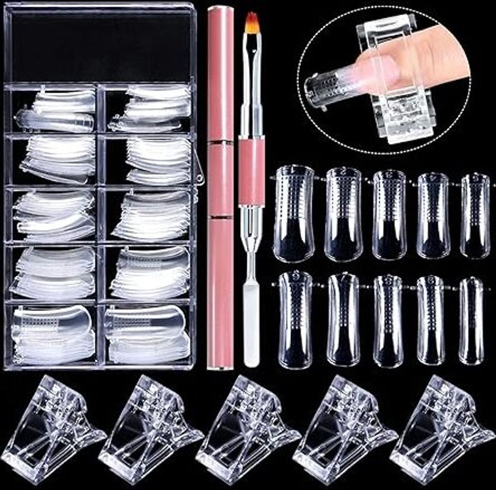 Klare Falsche Nägel Tipps Nagelformen, 100 Stück Nagelverlängerung Kit für gelnägel Acryl Nägel mit 1 Stück Dual-Ended Acryl Malpinsel und 5...