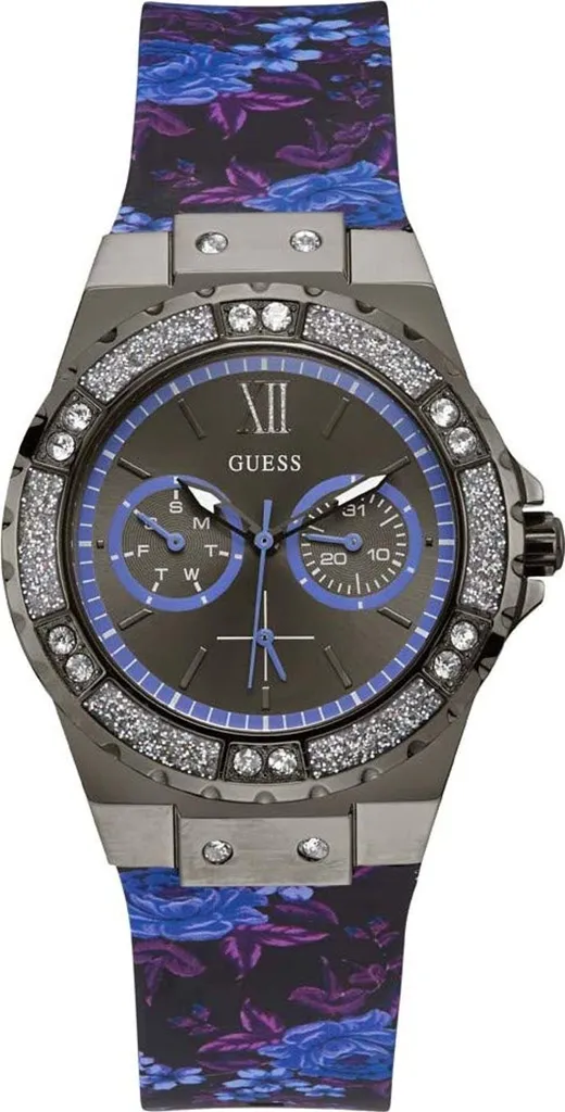 Montre Femme Guess W1053L8 Bracelet Silicone Bleu et Lunette Strass