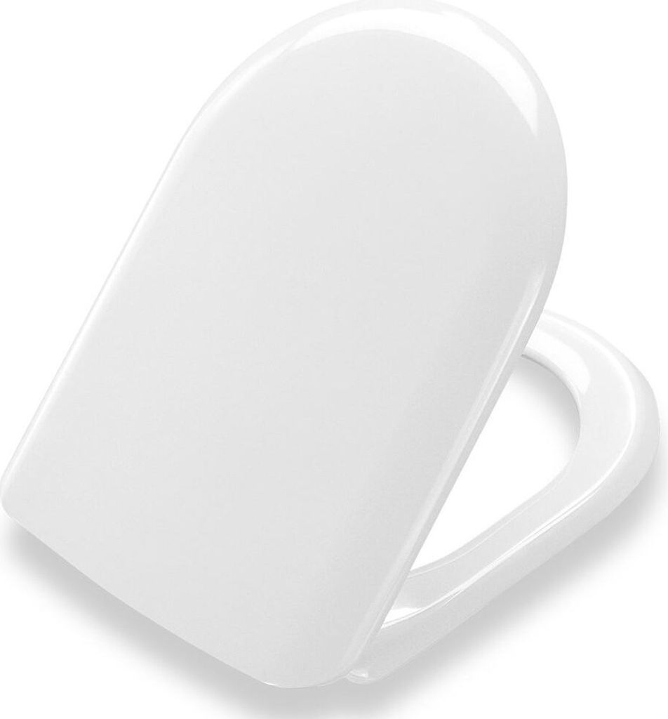 A white toilet seat with a lid, shown from a diagonal angle on a white background.
