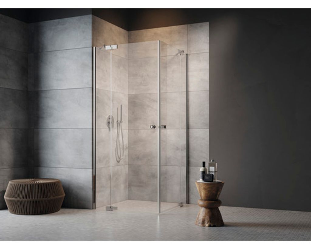 Jungborn Eckeinstieg SETTE 80 x 75 cm Profilfarbe chrom Klarglas mit schmutzabweisende Glasbeschichtung und Puffergriff