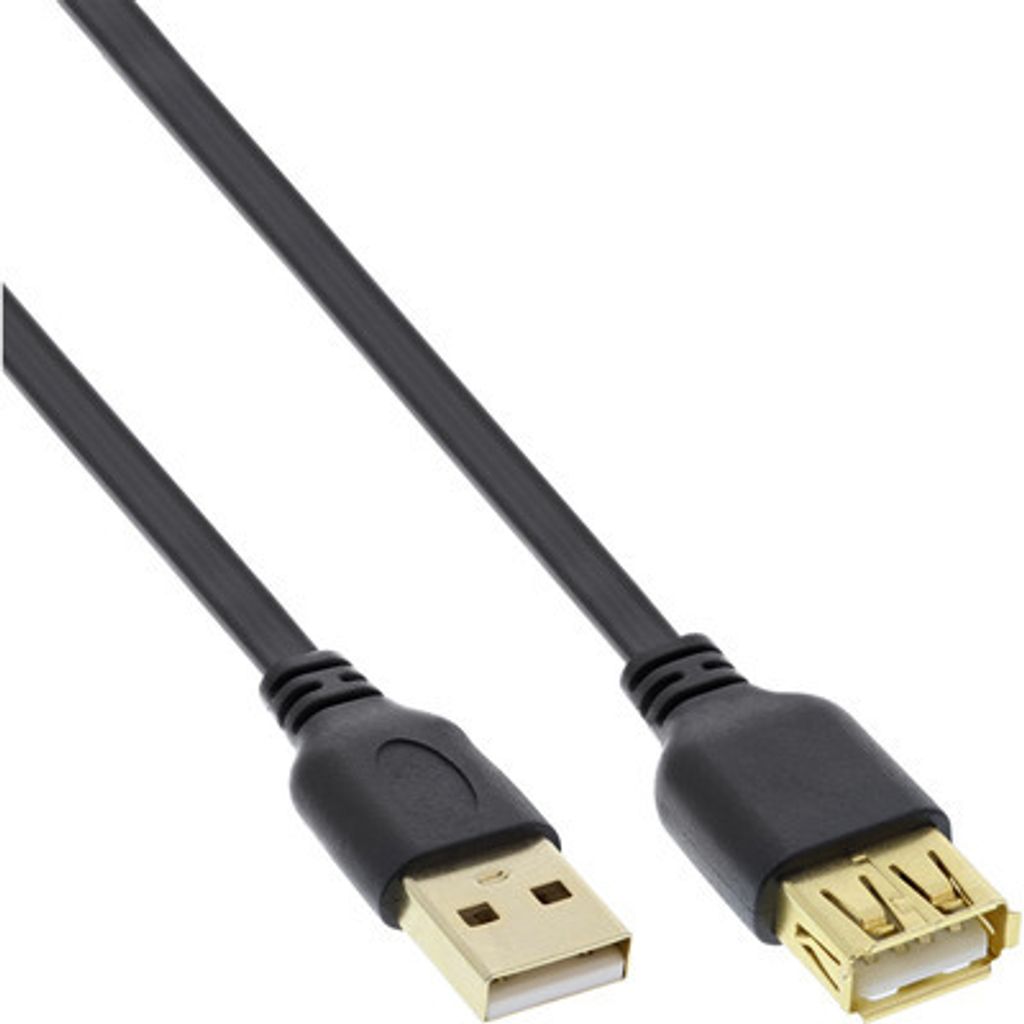 InLine USB 2.0 Flachkabel Verlängerung, A ST / BU, schwarz, Kontakte gold, 5m