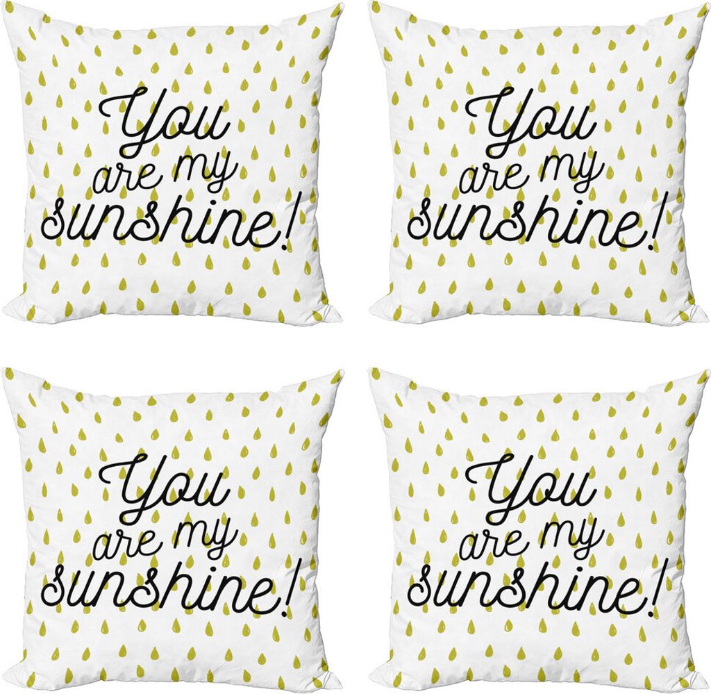 ABAKUHAUS Sprichwort Kissenbezug Set (4 Stück), Romantische Grüne Droplets, Moderner Doppelseitiger Digitaldruck, 45 cm x 45 cm, Mustard Weiß