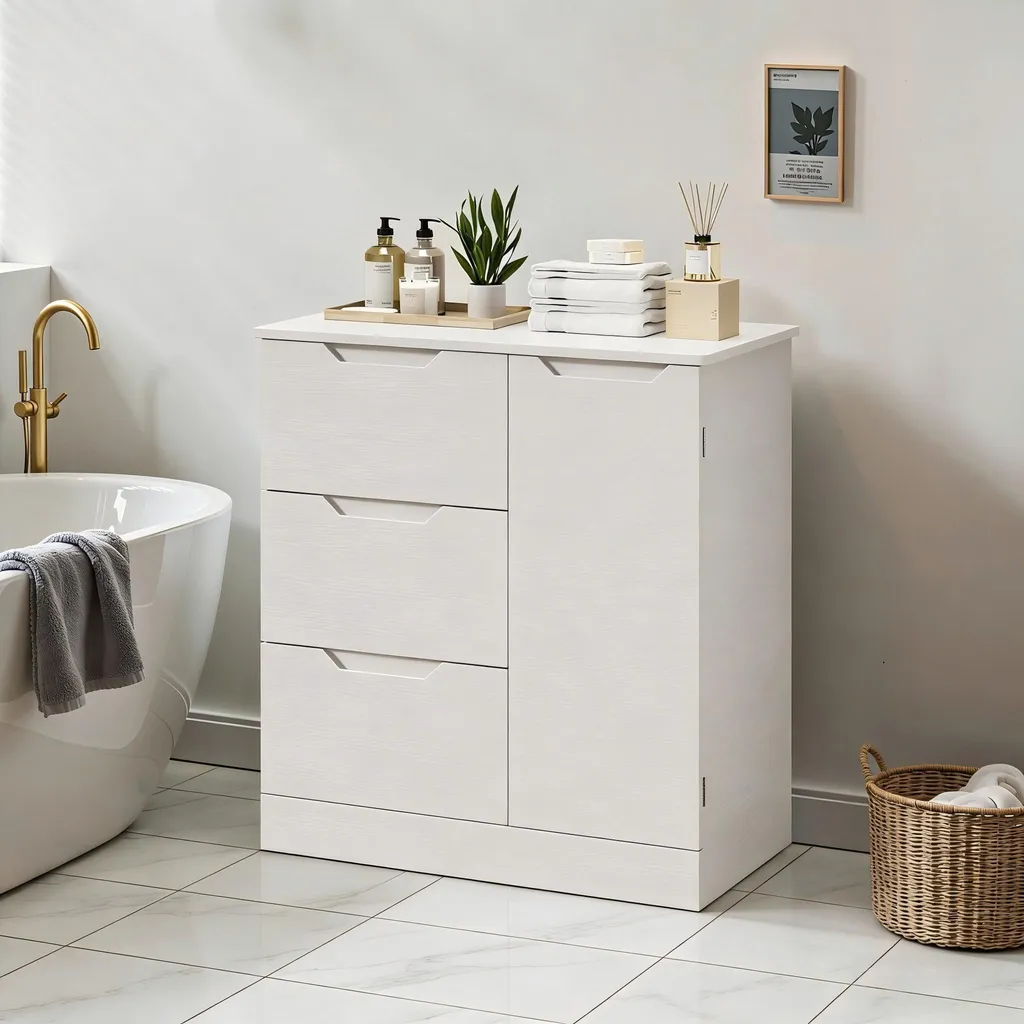 Meuble de rangement blanc avec tiroirs et placard pour maison 80x35x76