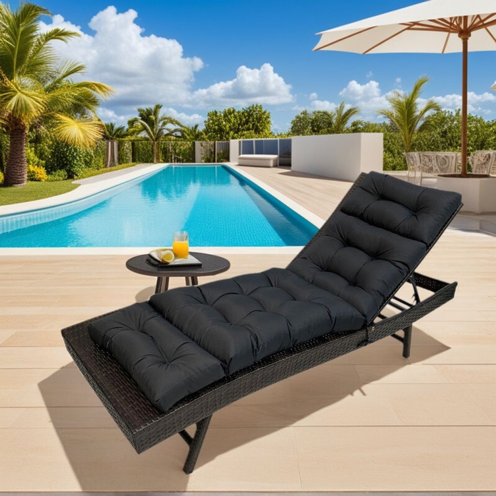 (Noir) Coussin pour chaise longue 180x50x10cm, Coussin pour Image du produit 